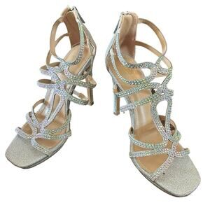 Thalia Sodi Remini Embellished Evening Sandals Silver Caged Stilettos NEW Size 9